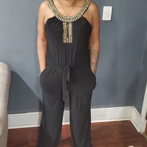 Bisou Bisou black wide leg jumpsuit rompers size 8 - Picture 9 of 13